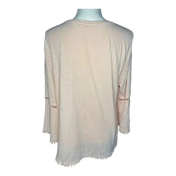 Style & Co. Women's Medium Pink Crochet Trim Bell Sleeve Top - Picture 3 of 4